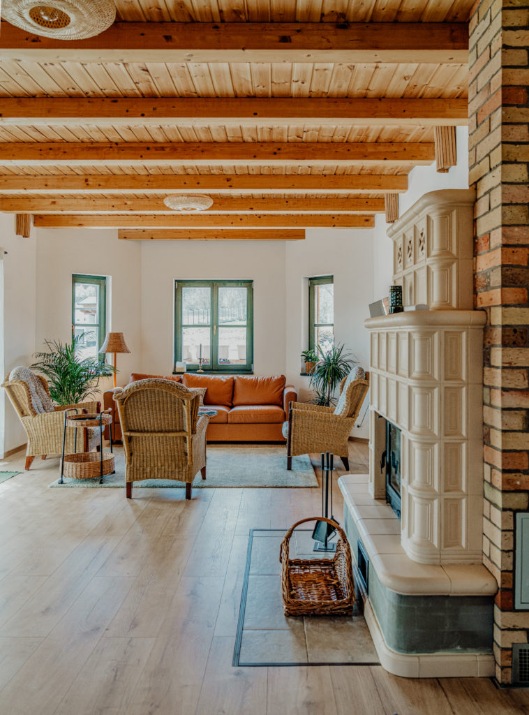 könnyűszerkezetes ház nappali kályhával